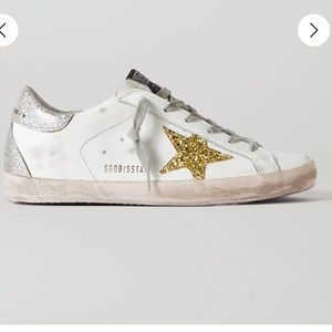 GOLDEN GOOSE Superstar distressed glittered leather sneakers